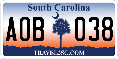 SC license plate AOB038