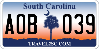 SC license plate AOB039