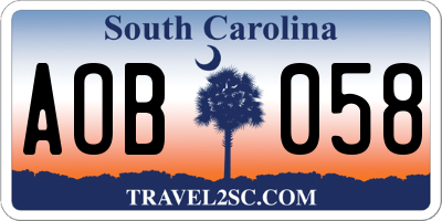 SC license plate AOB058