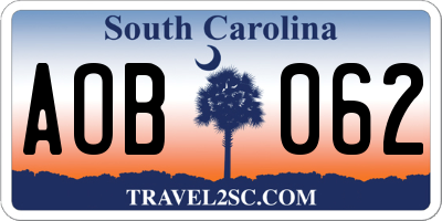 SC license plate AOB062