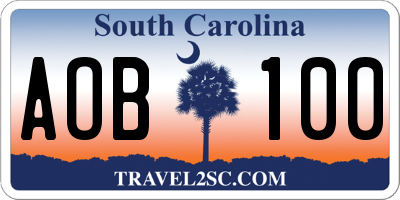 SC license plate AOB100