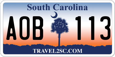 SC license plate AOB113