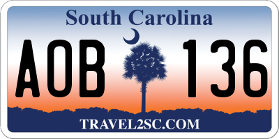 SC license plate AOB136