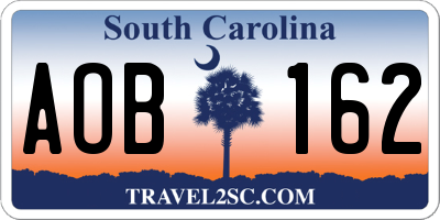 SC license plate AOB162