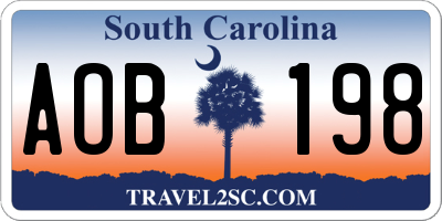 SC license plate AOB198