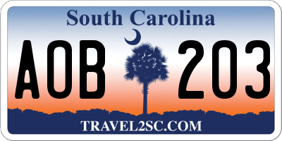 SC license plate AOB203