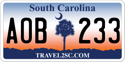 SC license plate AOB233