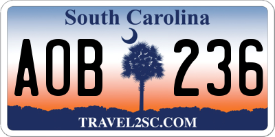 SC license plate AOB236