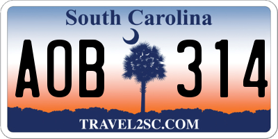 SC license plate AOB314