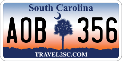 SC license plate AOB356