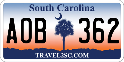 SC license plate AOB362