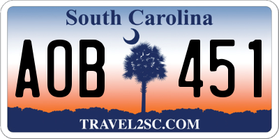 SC license plate AOB451