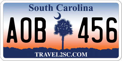 SC license plate AOB456