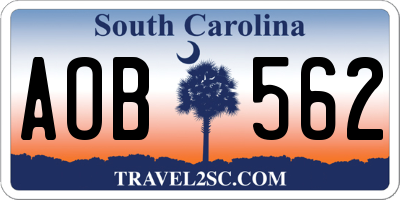 SC license plate AOB562