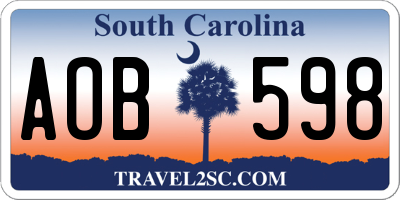 SC license plate AOB598
