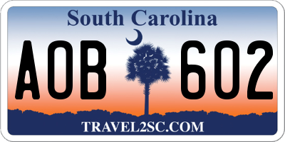 SC license plate AOB602