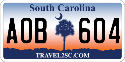 SC license plate AOB604