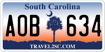 SC license plate AOB634