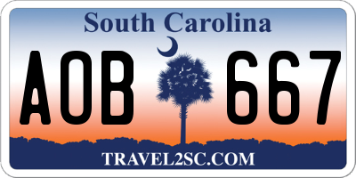SC license plate AOB667