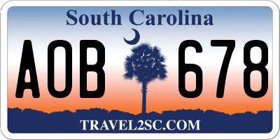 SC license plate AOB678