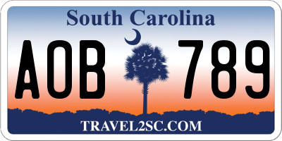 SC license plate AOB789