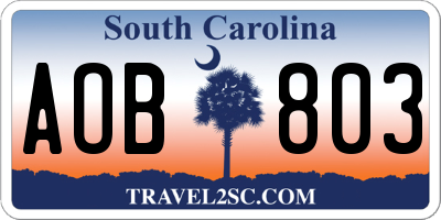 SC license plate AOB803