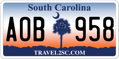 SC license plate AOB958