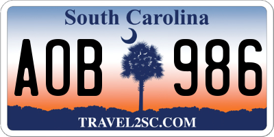 SC license plate AOB986