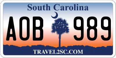 SC license plate AOB989