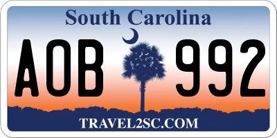SC license plate AOB992