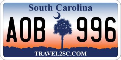 SC license plate AOB996