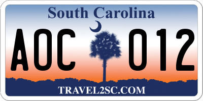 SC license plate AOC012