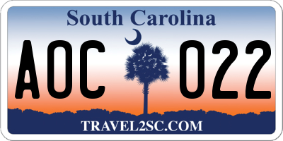 SC license plate AOC022