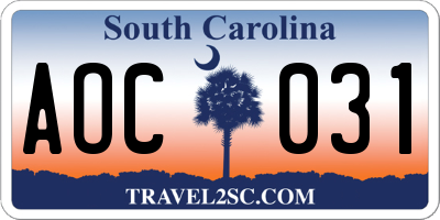 SC license plate AOC031
