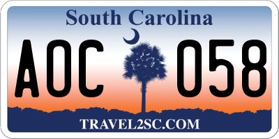 SC license plate AOC058