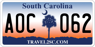 SC license plate AOC062