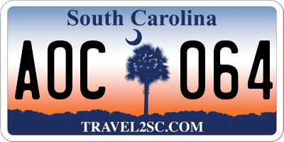 SC license plate AOC064