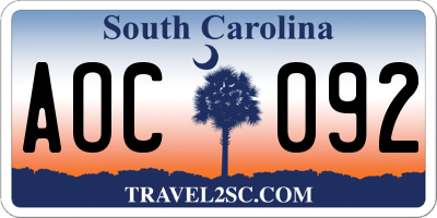 SC license plate AOC092