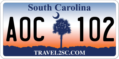 SC license plate AOC102