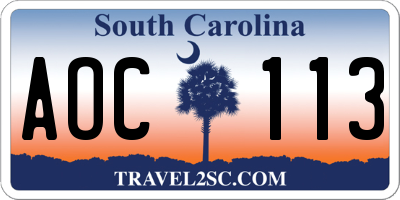 SC license plate AOC113