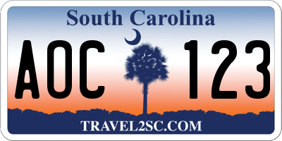 SC license plate AOC123
