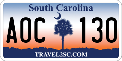 SC license plate AOC130