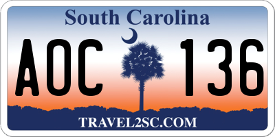 SC license plate AOC136