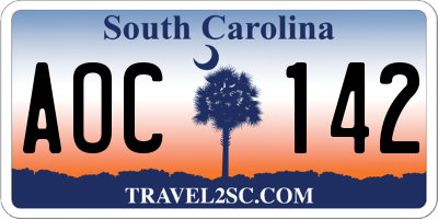 SC license plate AOC142