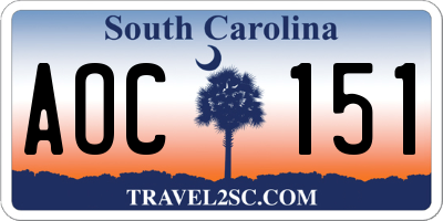 SC license plate AOC151