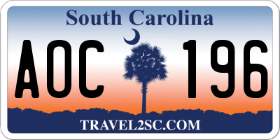 SC license plate AOC196