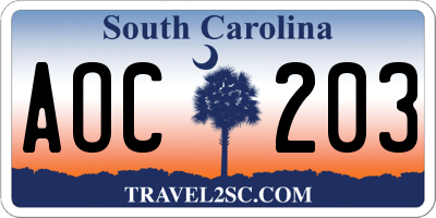 SC license plate AOC203