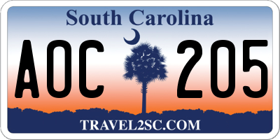 SC license plate AOC205