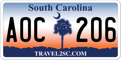 SC license plate AOC206