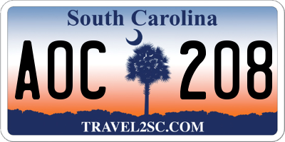 SC license plate AOC208